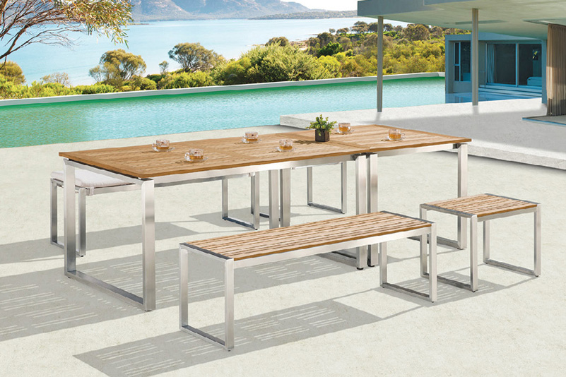 FSC Teak and Stainless Steel Outdoor dining Set