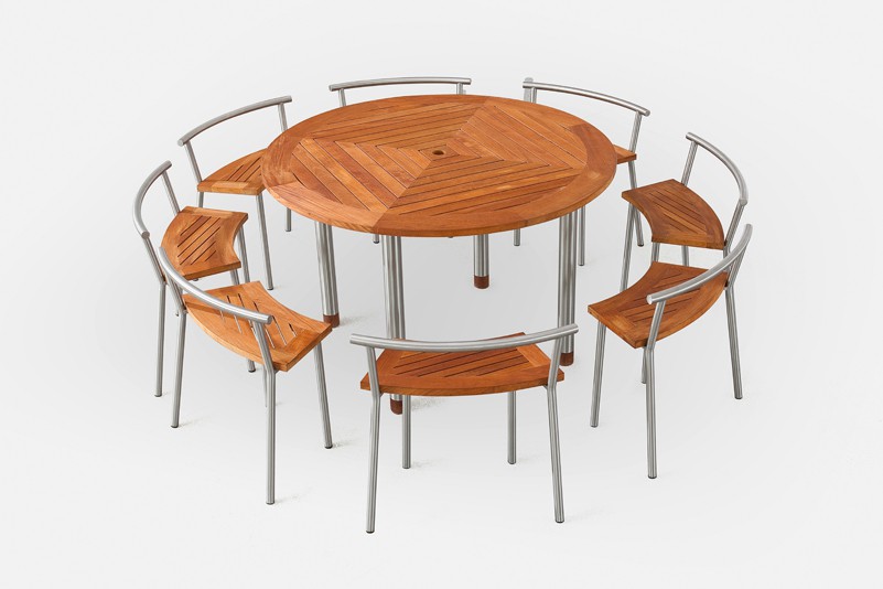 Outdoor garden stainless steel teak round table set