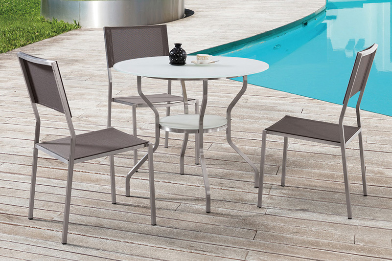 Stainless steel bar table Tempered glass and chair sets and mesh